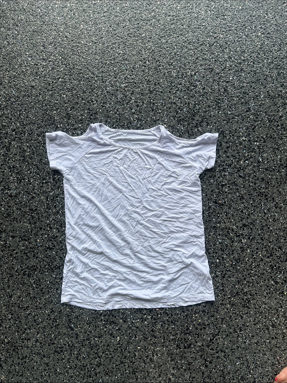 Basic White Short Sleeve Tee cut off shoulder